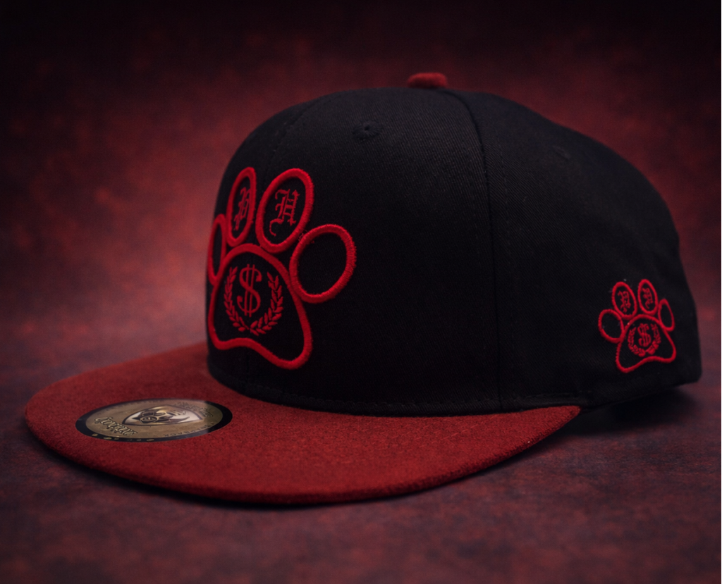 Paperhound Paw Print logo Snapback hat (black / red)
